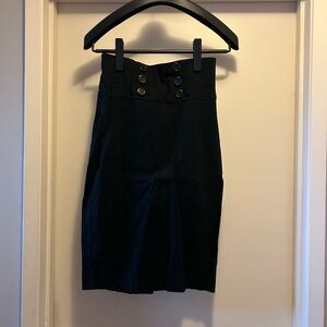 High-Waist Button Detail Pencil Skirt - Black